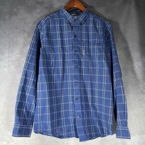 Columbia Sportswear Blue Cotton Plaid Long Sleeve Button Down Hiking Shirt Sz M